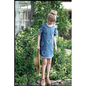 Blu And Blue New York Frayed Heart Denim Girls Dress NWT Size M‎ 7-8 1/4 Zip